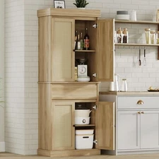 Kitchen Pantry Cabinet Modern Cupboard Storage Cabinet w/Rattan Doors and Drawer