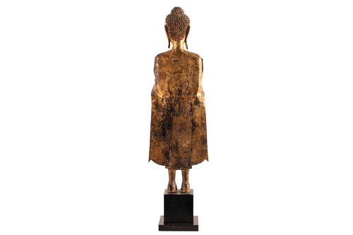 Antiker, stehender Buddha, vergoldete Bronze, Thailand, Ayutthaya -Per., 17. Jh. - Bild 9 von 13
