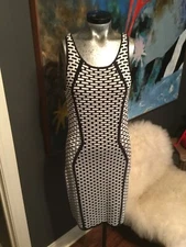 Gianni Bini  Stretch Sleeveless Black & White Bodycon Sheath Dress sz S stunning