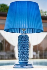 Lume Pigna cilindro in ceramica di Caltagirone abat jour blu made in Italy nuovo