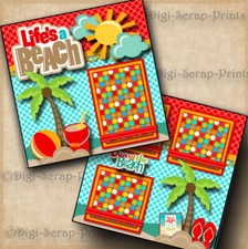 LIFE'S A BEACH 2 premade scrapbook pages vacation layout paper DIGISCRAP A0092