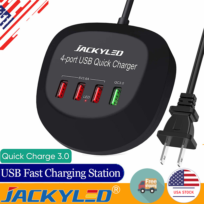 4 Port USB Fast Charging Station Hub Desktop Wall Cell Phone Charger Organizer