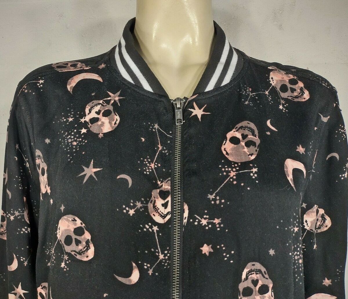 B.TRILL■Standard Glossy Heavy Down Padded Jacket■送料込 Torrid black Star Constellation Skull Twill full zip Bomber