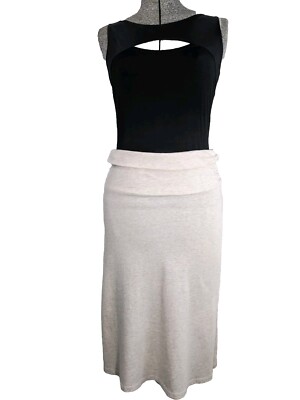 Threads 4 Thought Cotton Knit Midi Skirt Beige Foldable Waist & Side Slits Sz M