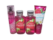 Bath & Body Works Bourbon Strawberry & Vanilla 4 Piece Set - Mist Gel Cream