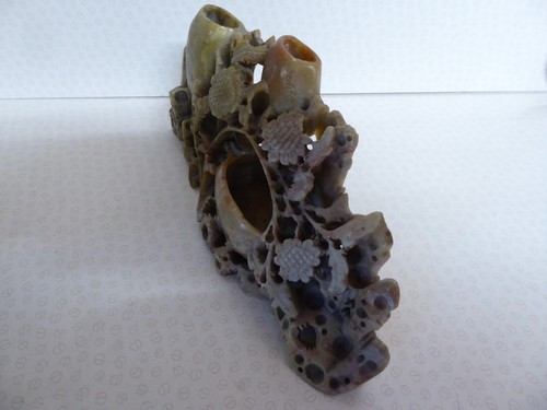 Antike chinesische Speckstein verzierte Schnitzschale Vase 26 cm x 14 cm x 7 cm - Bild 4 von 12