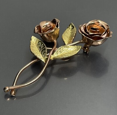 Coro Rose Gold Yellow Gold Plated Metal Rose Flower Leaf  display picture 3