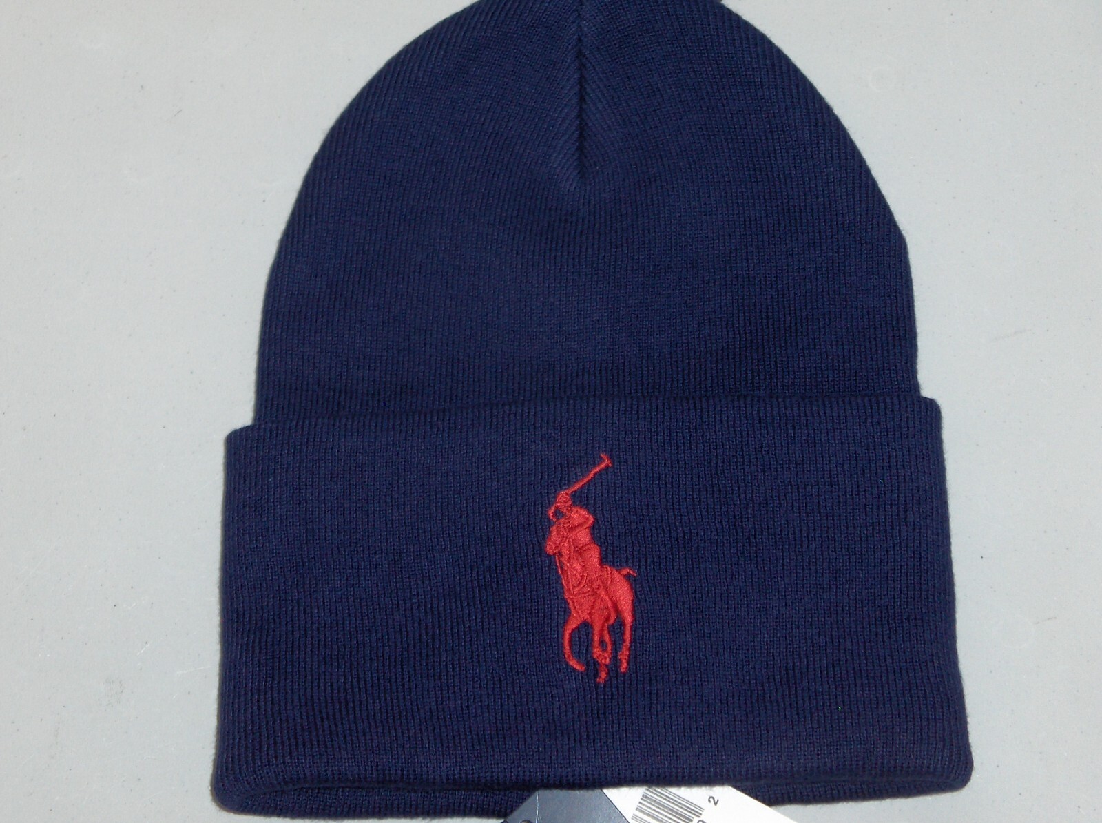 POLO RALPH LAUREN Cappello berretto da uomo grande pony cotone orologio berretto da sci BLU NAVY nuovo con etichette
