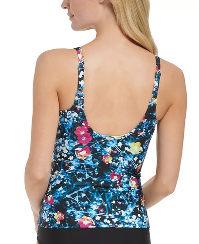 Calvin Klein X1722 Womens Floral Twist Tankini Swim Top, Multi, L - Picture 2 of 6
