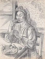 Laurent Marcel Salinas, Woman Eating Grapes 323, Charcoal on Paper, signed u.l.