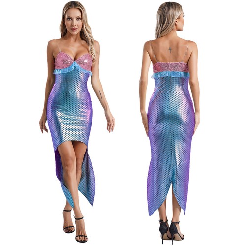 Damen Partykleid Fasching Meerjungfrau Kostüm Ärmellos Kleid Faschingskostüm - Bild 36 von 49
