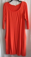 OLD NAVY Bright Coral 3/4 Sleeve SCOOP Neck JERSEY Knit DRESS Sz MEDIUM