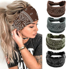4 Packs Thick Boho Stylish Floral Turban Wide Headbands for Women - Non Slip Hai