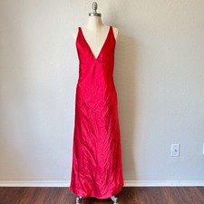 FREDERICK'S OF HOLLYWOOD Maxi Slip Dress Womens Sz L Red Satin Strappy Nightgown
