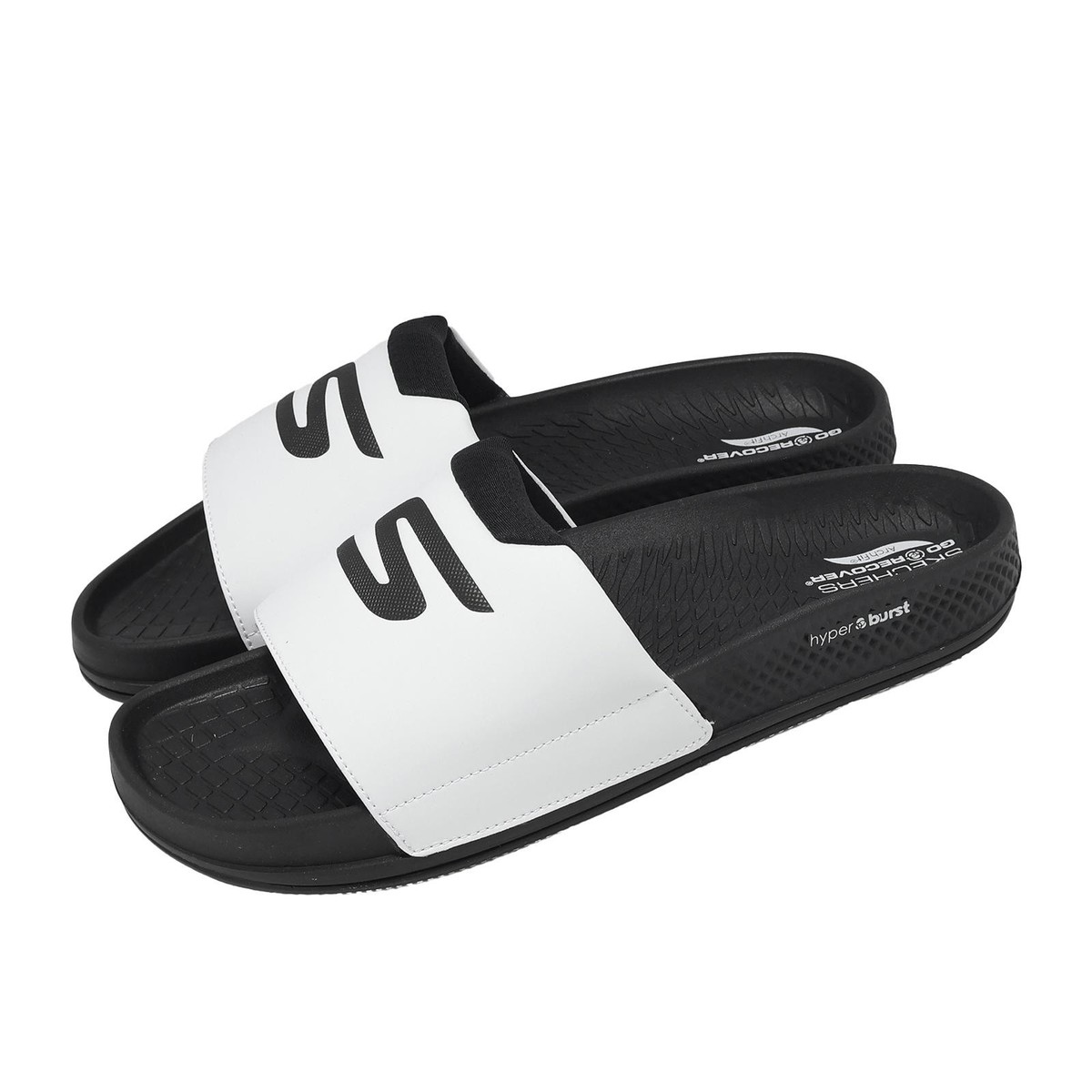 Skechers Arch Fit Hyper Slide White Black Men Slip On Casual