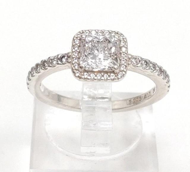 Pandora 925 Silver Cubic Zirconia Square Sparkle Halo Ring Boxed Size 56 UK O.5