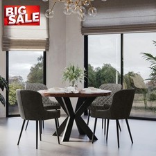 Indus Valley Henley Round Wooden Dining Table + 4 Grey Chairs