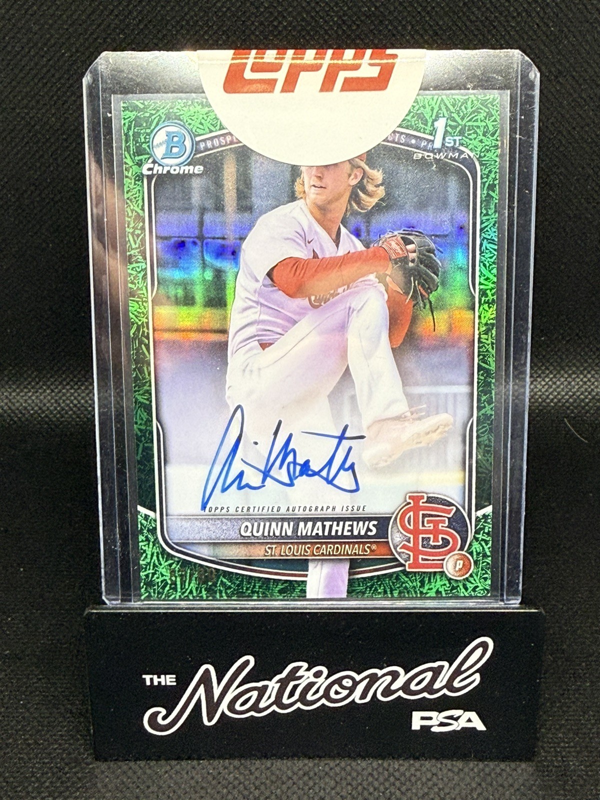 Quinn Mathews 2025 Bowman Chrome 1st Bowman Green Grass Refractor Auto /99