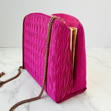 Vintage 80s Regale Smocked Satin Fuchsia Shoulder Bag Evening Glam Statement