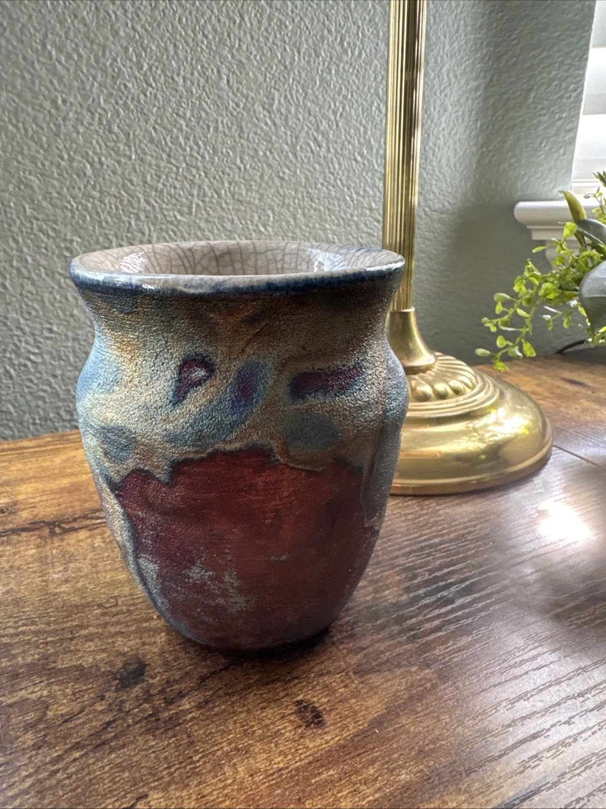 Raku Studio Pottery Vase Hand Made Iridescent Pot Vessel