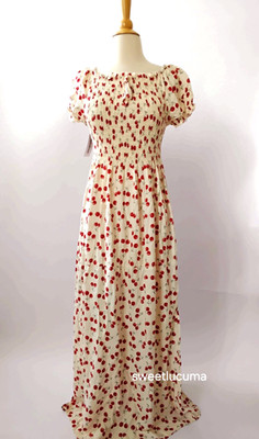 NWT Kindred Cherry Print Smocked Maxi Dress 2X Boho Cottagecore Anthropologie