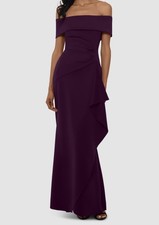 XSCAPE Women's Purple Draped Ruffle Stretch Off-The-Shoulder Gown Dress Size 16