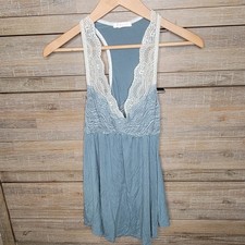 Fleur  t Intimates Belle  poque Lace T-Back Chemise Blue and Cream Size M/L