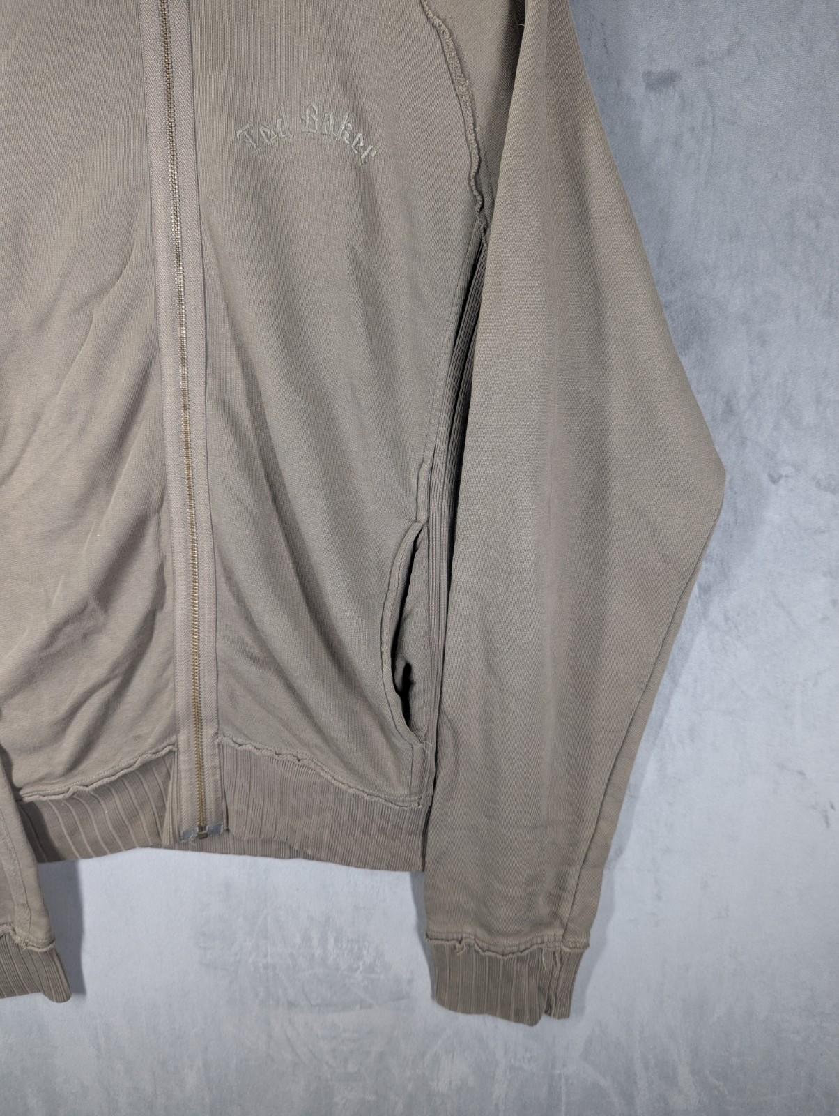 Ted Baker Full Zip Sweatshirt Jumper Size 3 Medium Khaki Long Sleeve 100 Cotton image 2