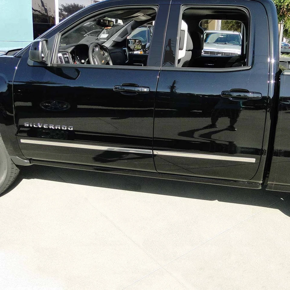 Flat Style Side Molding Trim for 2014-15 Chevy Silverado Ext Cab [Stainless] 4p - Image 4 of 4