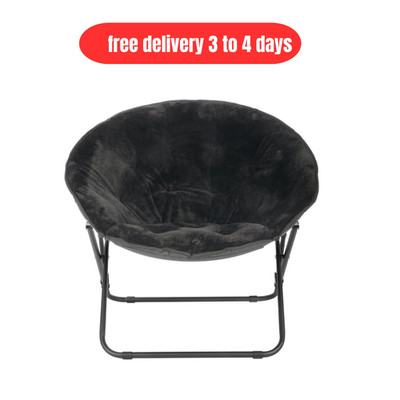 Black Plush Saucer Chair Folding Accent Seat Kids Teens Dorm Capacity NEW