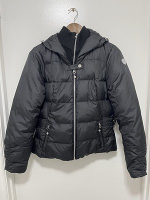 Eddie Bauer Goose Down Puffer Jacket Women s SP Black Faux Fur 650 2000 s Y2K