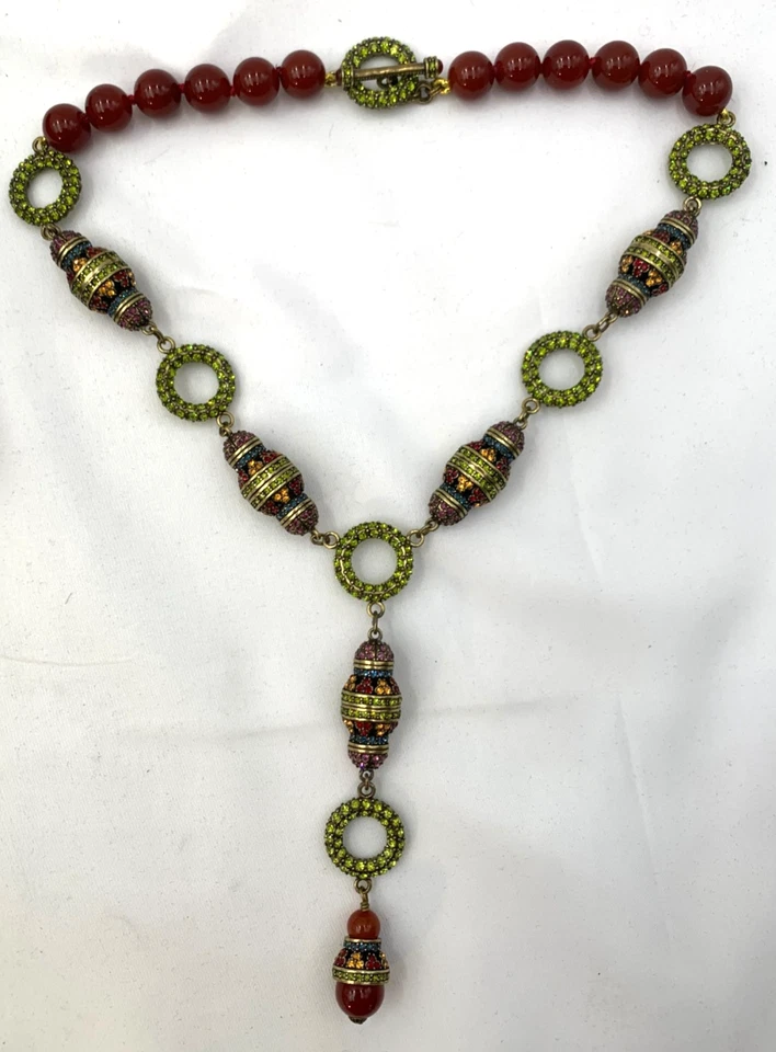 Collar de cuentas de cornalina sintética roja de colección HEIDI DAUS 20" de largo con cristales multicolores Foto 2 de 4