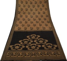 Sushila Vintage Black Saree 100 Pure Cotton Printed Floral Soft Craft Fabric