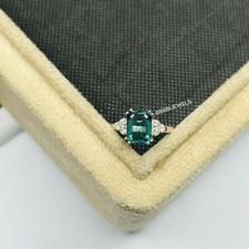 Emerald Cut Teal Sapphire Ring 925 Sterling Silver Gift For Her Engagement Ring.