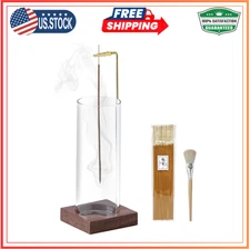 Incense Holder, Wooden Incense Holder for Sticks with Glass Ash Catcher, Anti-As