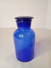 Cobalt Blue Vintage Apothecary Jar with Ground Glass Stopper Lid 7"