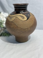 Vintage 9 Hand Thrown Studio Pottery Vase With Etched Design Earthtones