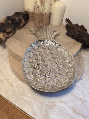 Deko 33 cm versilbert Metall Ananas Schmuck Tablett Schmuck Schale Geschenk