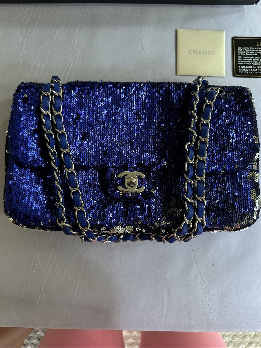 Chanel Classic Single Flap Medium Shoulder Bag In Blue Sequin! | eBay