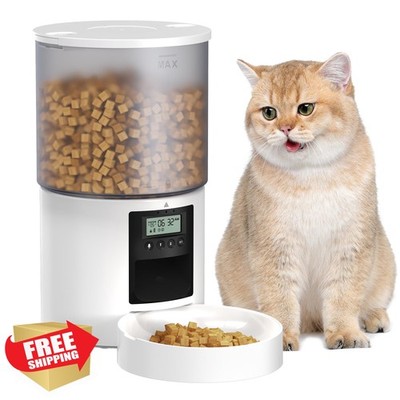 POOEKEN Cat Feeder White 4L Auto Pet Dispenser