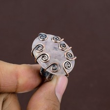 Natural Rose Quartz Gemstone Handmade Copper Wire Wrap Ring Size 6.5 G214