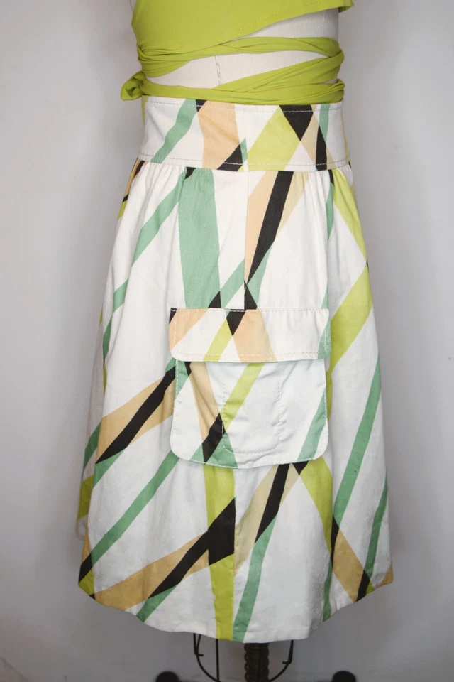 Fei Anthropologie Midi A-Line Skirt 28 Pockets Plaid White Teal Mustard Denim - Image 2 of 4