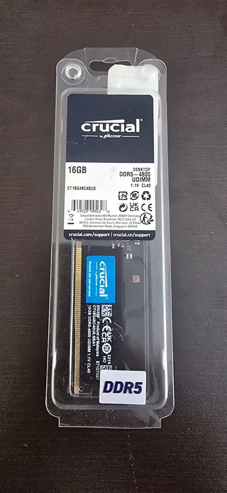 Crucial 16GB (1x16GB) DDR5-4800 UDIMM Desktop Memory (CT16G48C40U5) - NEW - Image 2 of 2