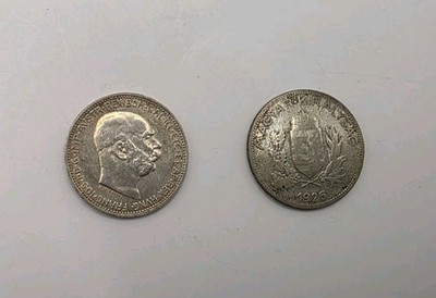 Hungary 1914 1 Krone & 1926 1 Pengo Silver Coins.Lot Of 2.Circulated.