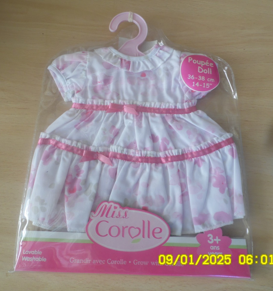 Robe rose fleur vêtement poupée 36cm Corolle vintage 2009 neuf pour grand poupon 14 pouces