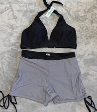 Adisputent Tankini Set Swimsuit Womens Large Black Striped Stretch Halter Neck