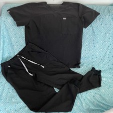 Men  s FIGS Scrub Top  Pants Set Black Size Medium