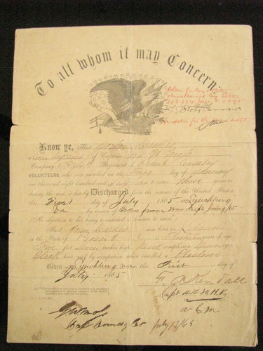 CIVIL WAR 4TH PENNSYLVANIA CAVALRY LYNCHBURG VIRGINIA DISCHARGE 1865