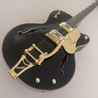 Semi Hollow Electric Guitar Black Finish Mahogany Body Jazz Style Gold Hardware