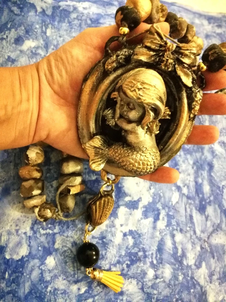 collar mujer joyería fina joya vintage estilo antiguo talismán encanto sirena mar Foto 4 de 4